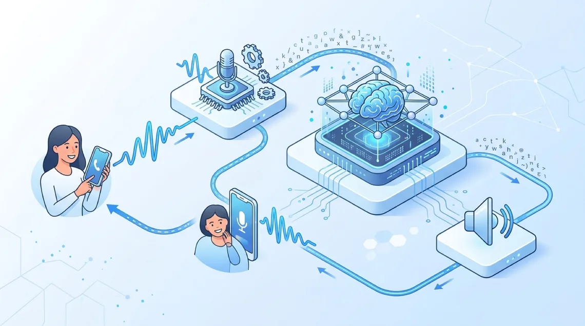 Diagram: How an AI receptionist handles an inbound call from greeting to CRM log